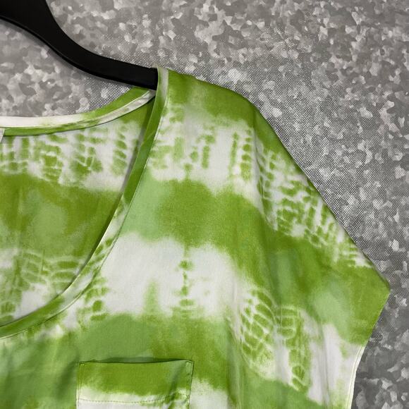 Dress Barn Green & White Tie Dye Stripe Silky Feel Blouse - Size XL - Scoop Neck - Picture 2 of 6